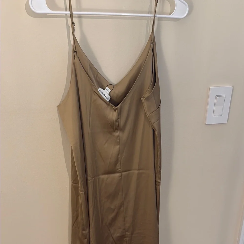Women's Wedding Guest Tan-Brown Satin Dress NWT - Picture 5 of 7